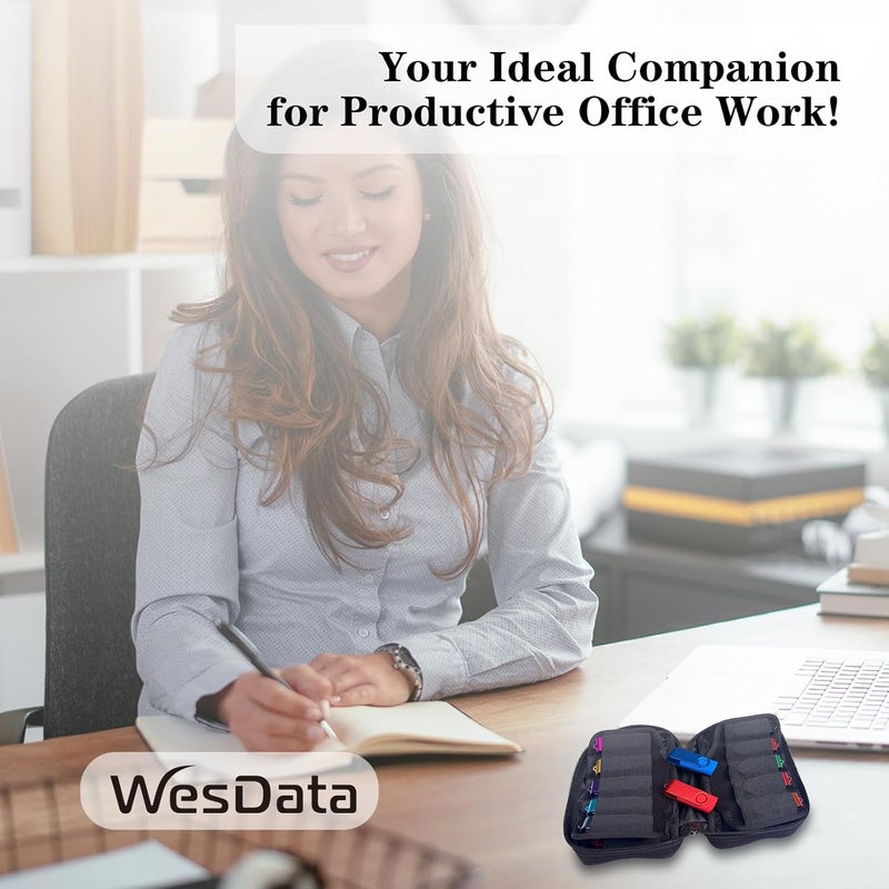 WesData USB Flash Drive Storage Case, 20 Slots Electronic Organizer, Black Carrying Case with D-Buckle, 7.1 x 3.6 inches - Image 4